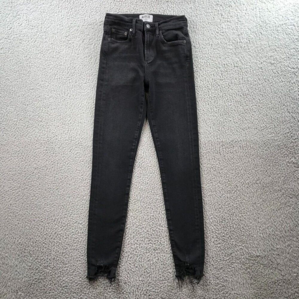 AGOLDE Womens Size 24 Sophie Mid Rise Black Stretch Denim Skinny Ankle Jeans